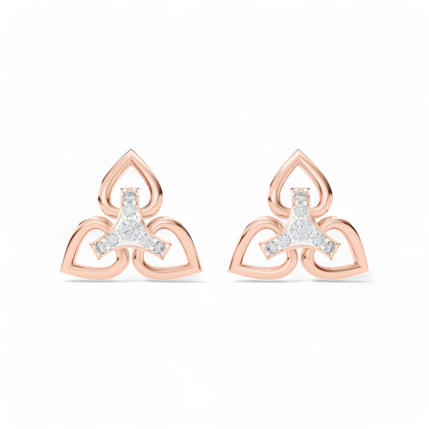 Trinity Heart Motif Gold Earrings | Gold Diamond Earrings | Lab Grown Diamond Earrings  Earring 18k-Rose-Gold