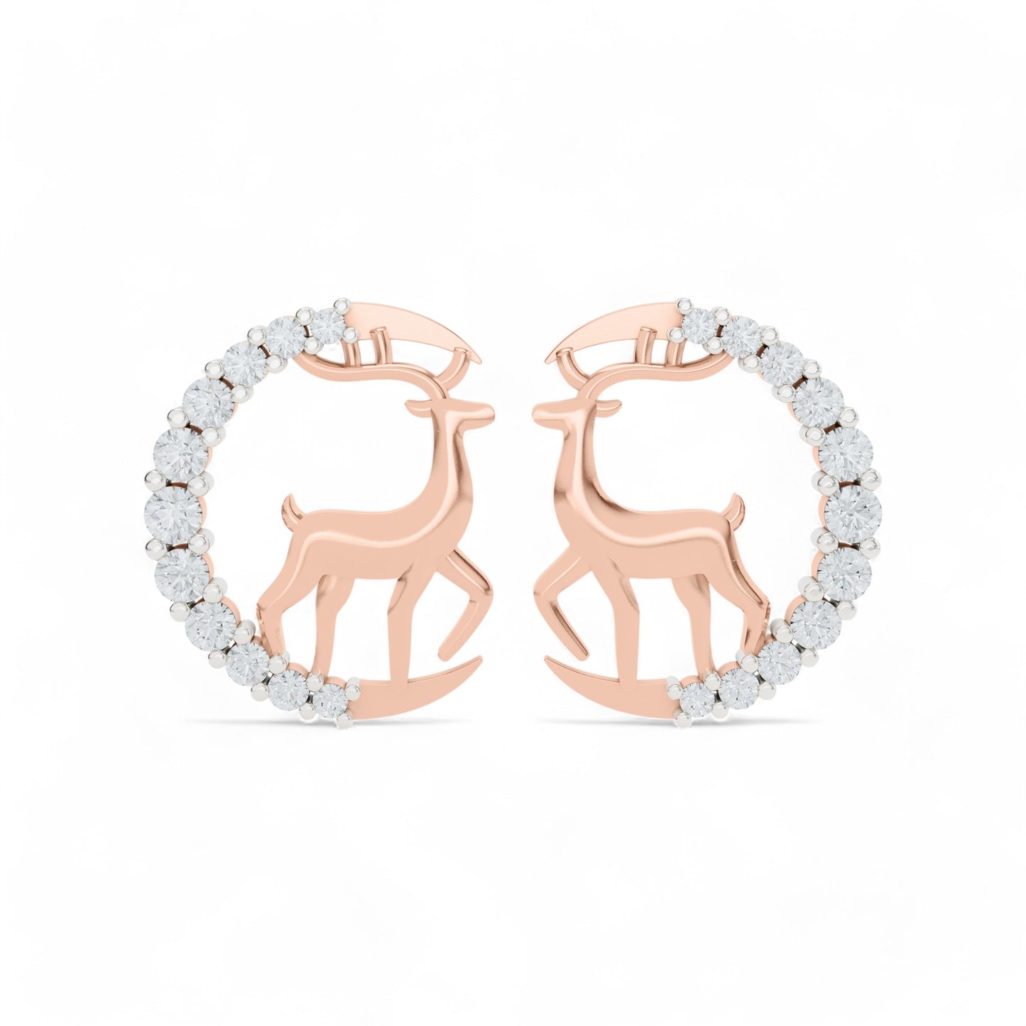 Enchanted Deer Studs Earrings | Gold Diamond Earrings | Lab Grown Diamond Earrings  Earring 18k-Rose-Gold