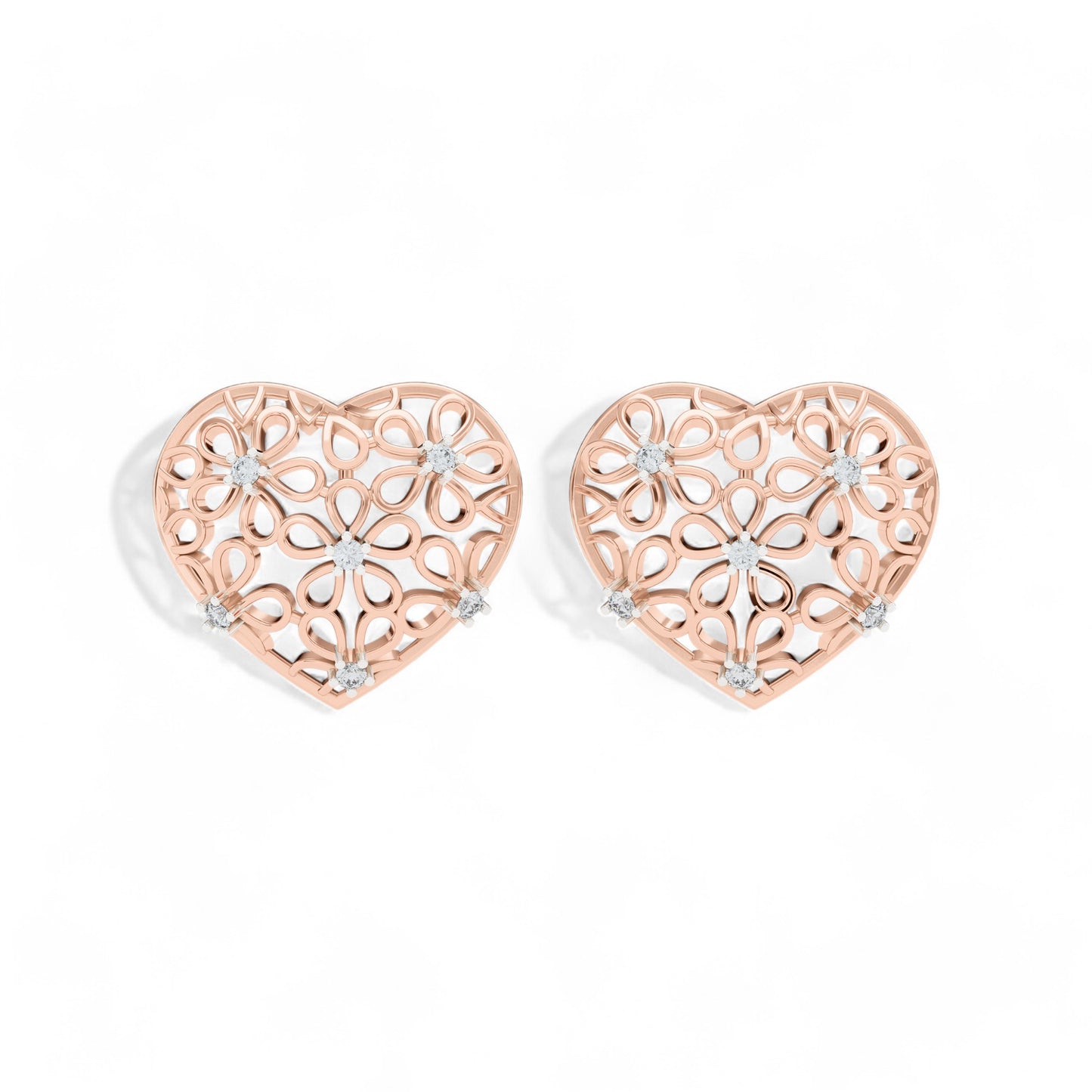 Floral Heart Charm Earrings | Gold Diamond Earrings | Lab Grown Diamond Earrings  Earring 18k-Rose-Gold