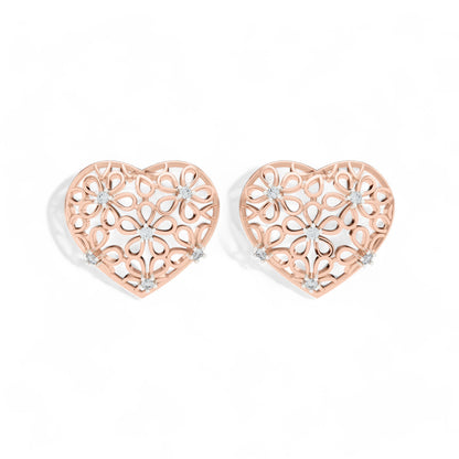 Floral Heart Charm Earrings | Gold Diamond Earrings | Lab Grown Diamond Earrings  Earring 18k-Rose-Gold