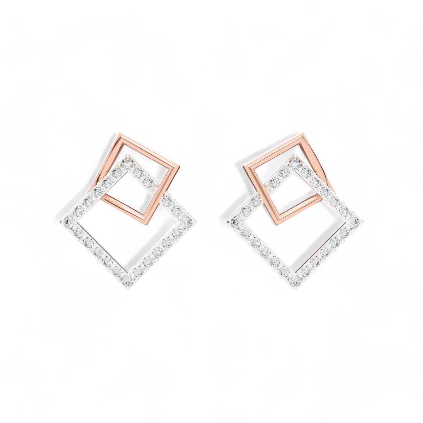Edgy Elegance Studs | Gold Diamond Earrings | Lab Grown Diamond Earrings  Earring 18k-Rose-Gold