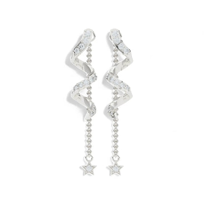 Shimmering Swirl Star Earrings | 925 Silver Earring 18k Gold Plated | Gold Vermeil Jewellery | Party Wear Earring  Earring White