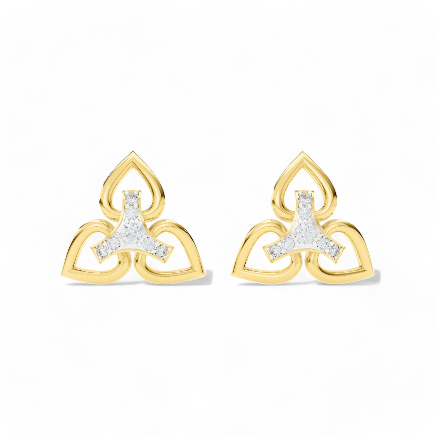 Trinity Heart Motif Gold Earrings | Gold Diamond Earrings | Lab Grown Diamond Earrings  Earring 18k-Yellow-Gold
