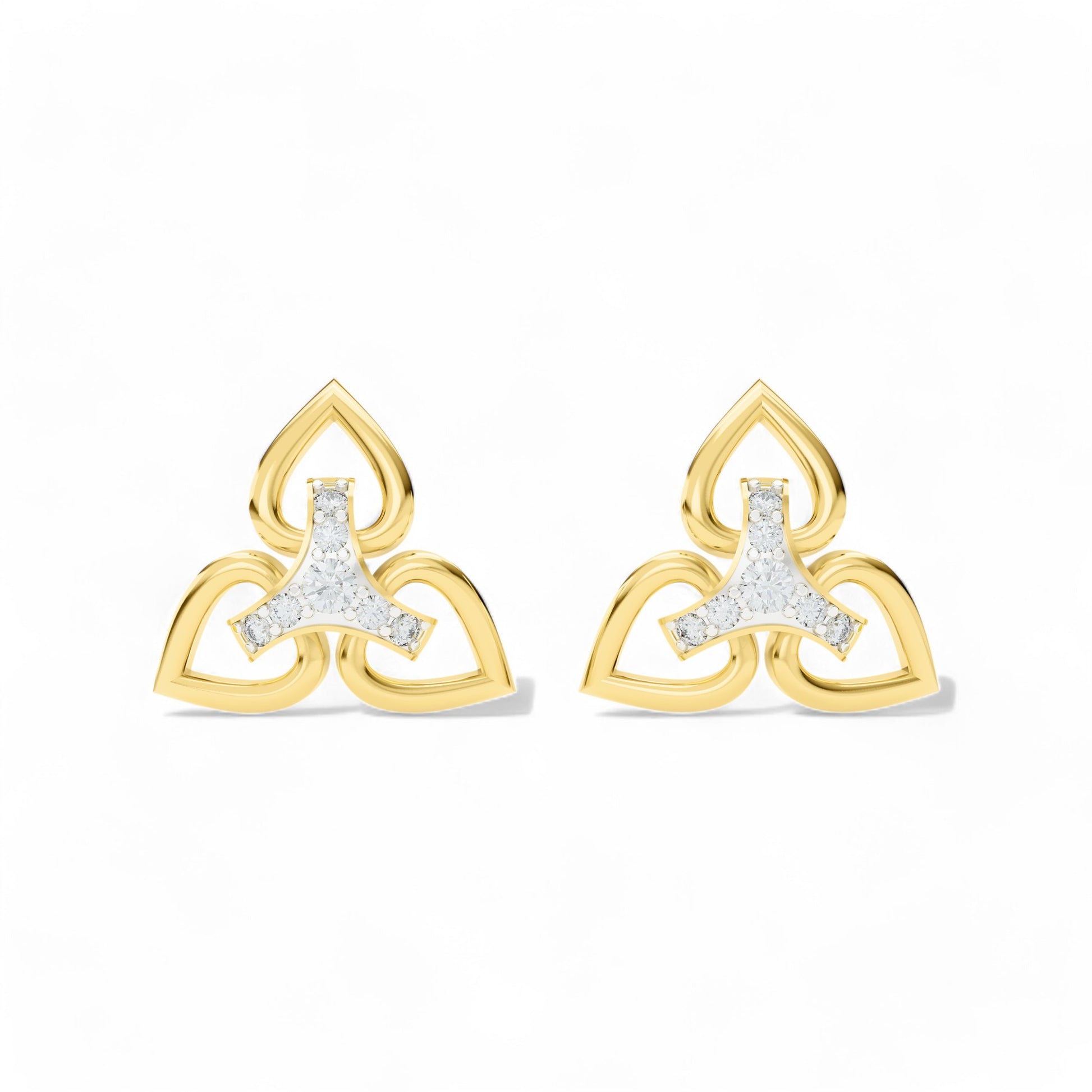 Trinity Heart Motif Gold Earrings | Gold Diamond Earrings | Lab Grown Diamond Earrings  Earring 18k-Yellow-Gold