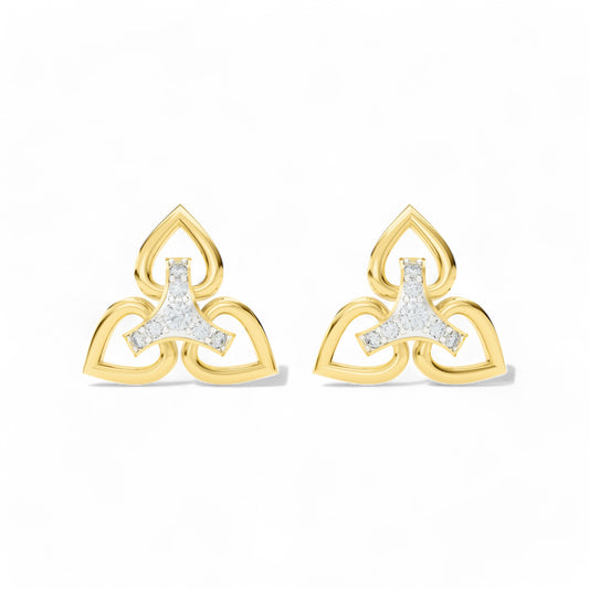 Trinity Heart Motif Gold Earrings | Gold Diamond Earrings | Lab Grown Diamond Earrings  Earring 18k-Yellow-Gold