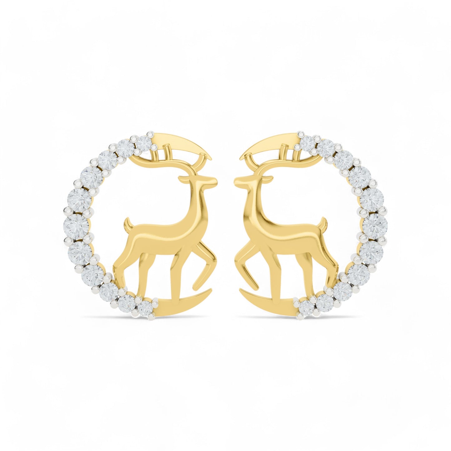 Enchanted Deer Studs Earrings | Gold Diamond Earrings | Lab Grown Diamond Earrings  Earring 18k-Yellow-Gold