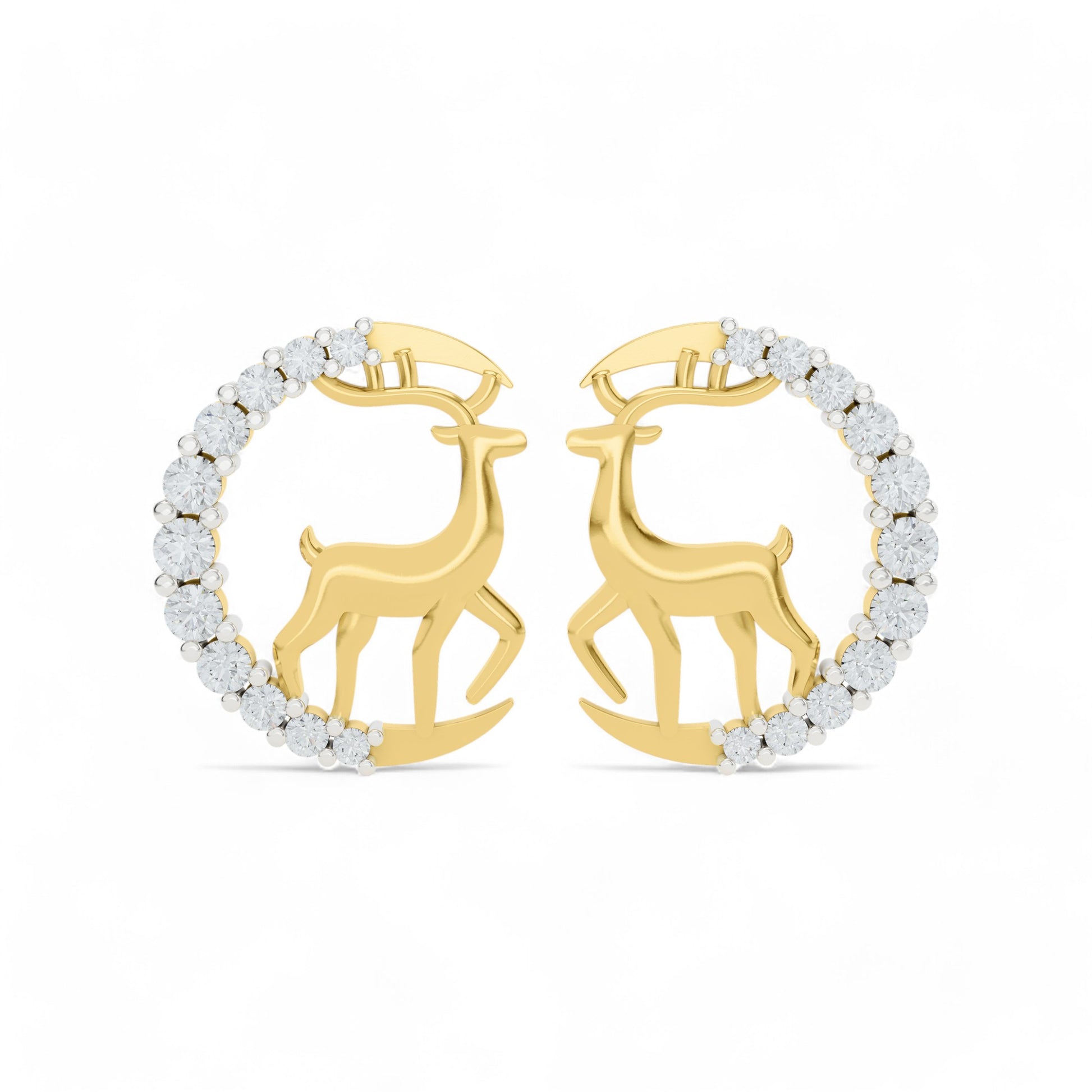 Enchanted Deer Studs Earrings | Gold Diamond Earrings | Lab Grown Diamond Earrings  Earring 18k-Yellow-Gold
