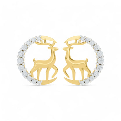 Enchanted Deer Studs Earrings | Gold Diamond Earrings | Lab Grown Diamond Earrings  Earring 18k-Yellow-Gold
