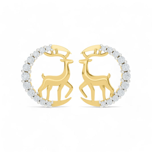Enchanted Deer Studs Earrings | Gold Diamond Earrings | Lab Grown Diamond Earrings  Earring 18k-Yellow-Gold