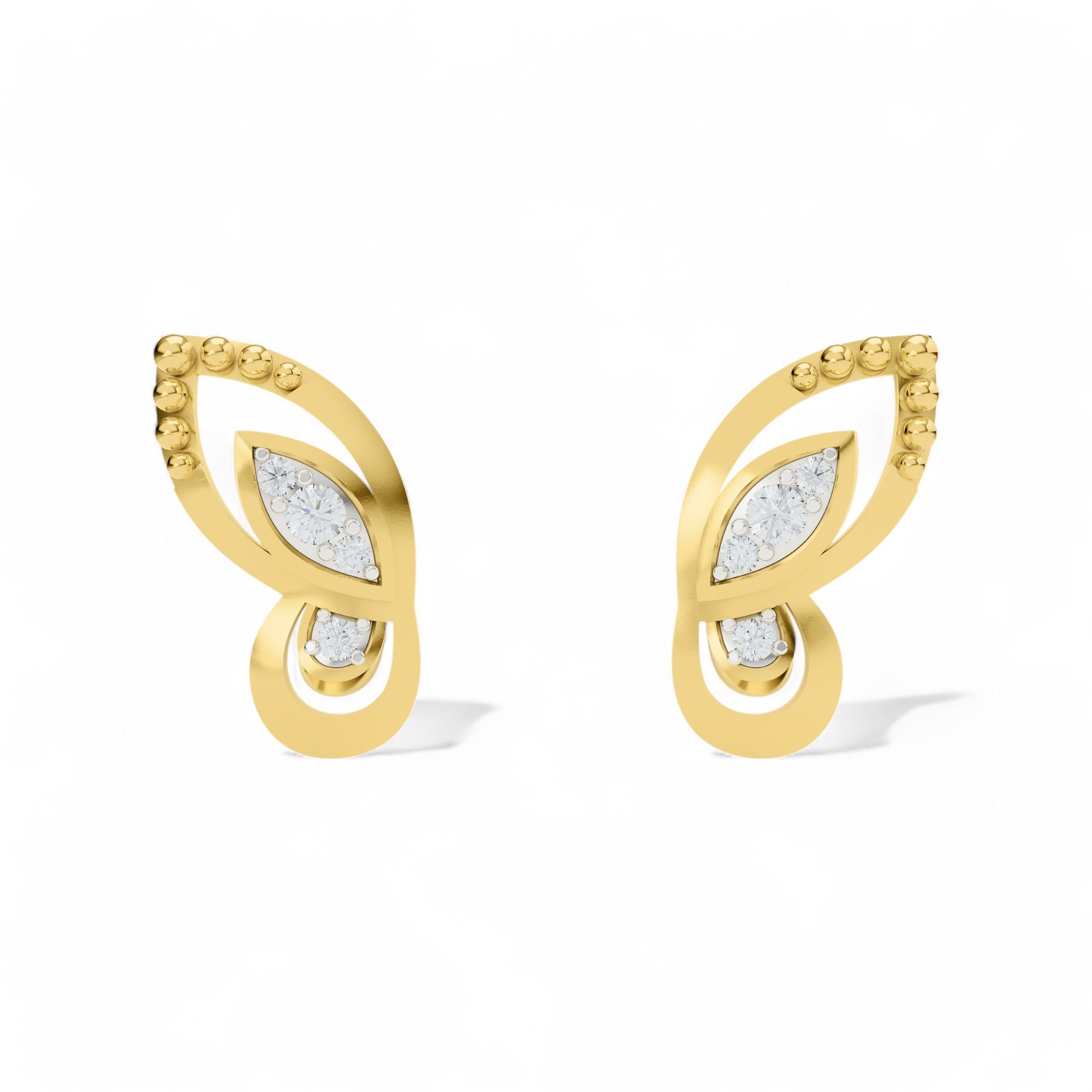 Whispering Wings Studs Earrings | Gold Diamond Earrings | Lab Grown Diamond Earrings  Earring 18k-Yellow-Gold
