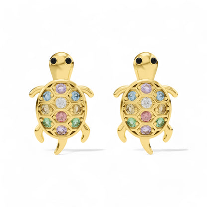 Gem Encrusted Tortoise Charm Earrings | 925 Silver Earring 18k Gold Plated | Gold Vermeil Jewellery | Party Wear Earring  Earring Gold-Vermeil
