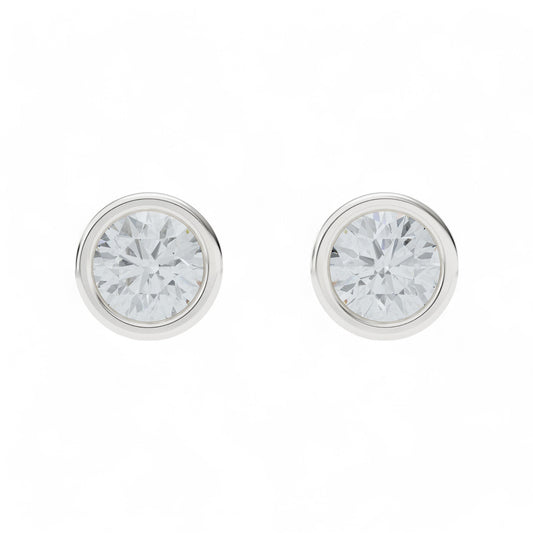 Classic Bezel-Set Round Stud Earrings | Gold Diamond Earrings | Lab Grown Diamond Earrings  Earring