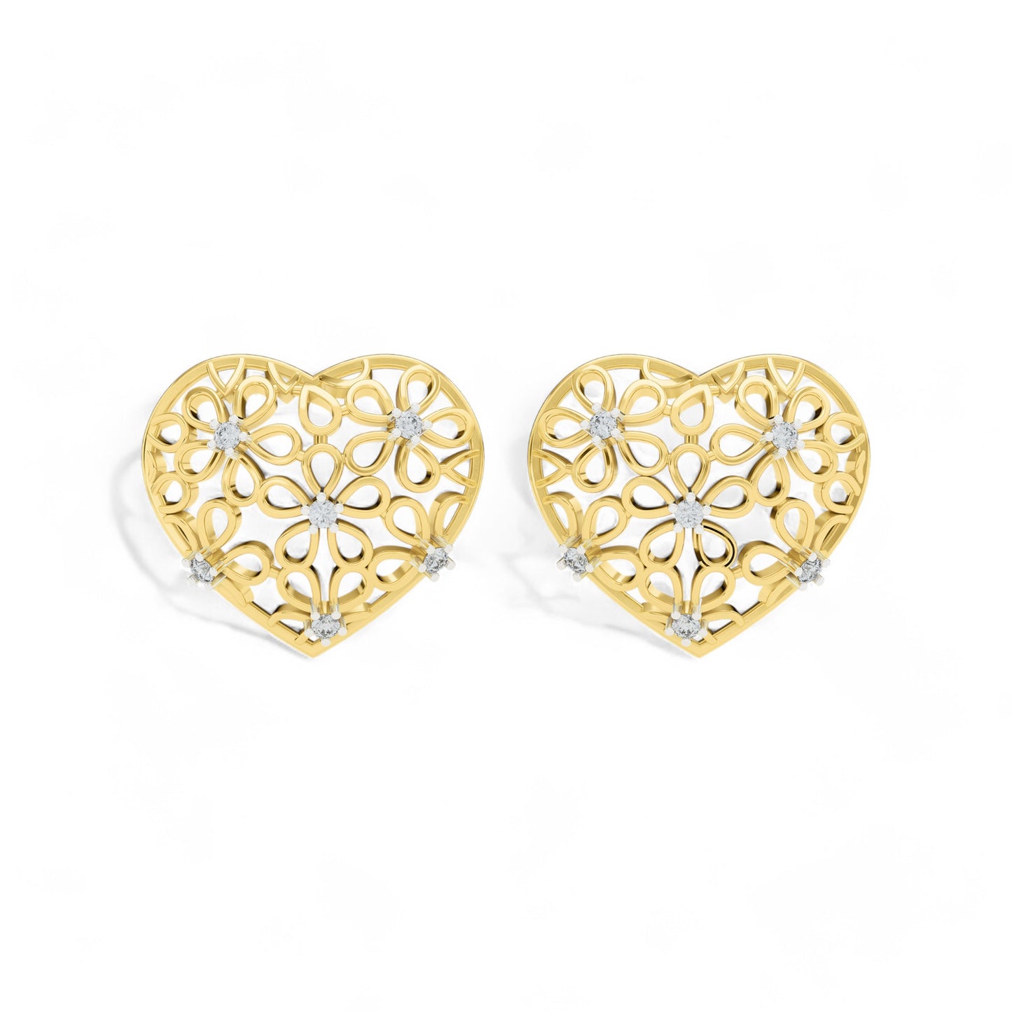 Floral Heart Charm Earrings | Gold Diamond Earrings | Lab Grown Diamond Earrings  Earring 18k-Yellow-Gold