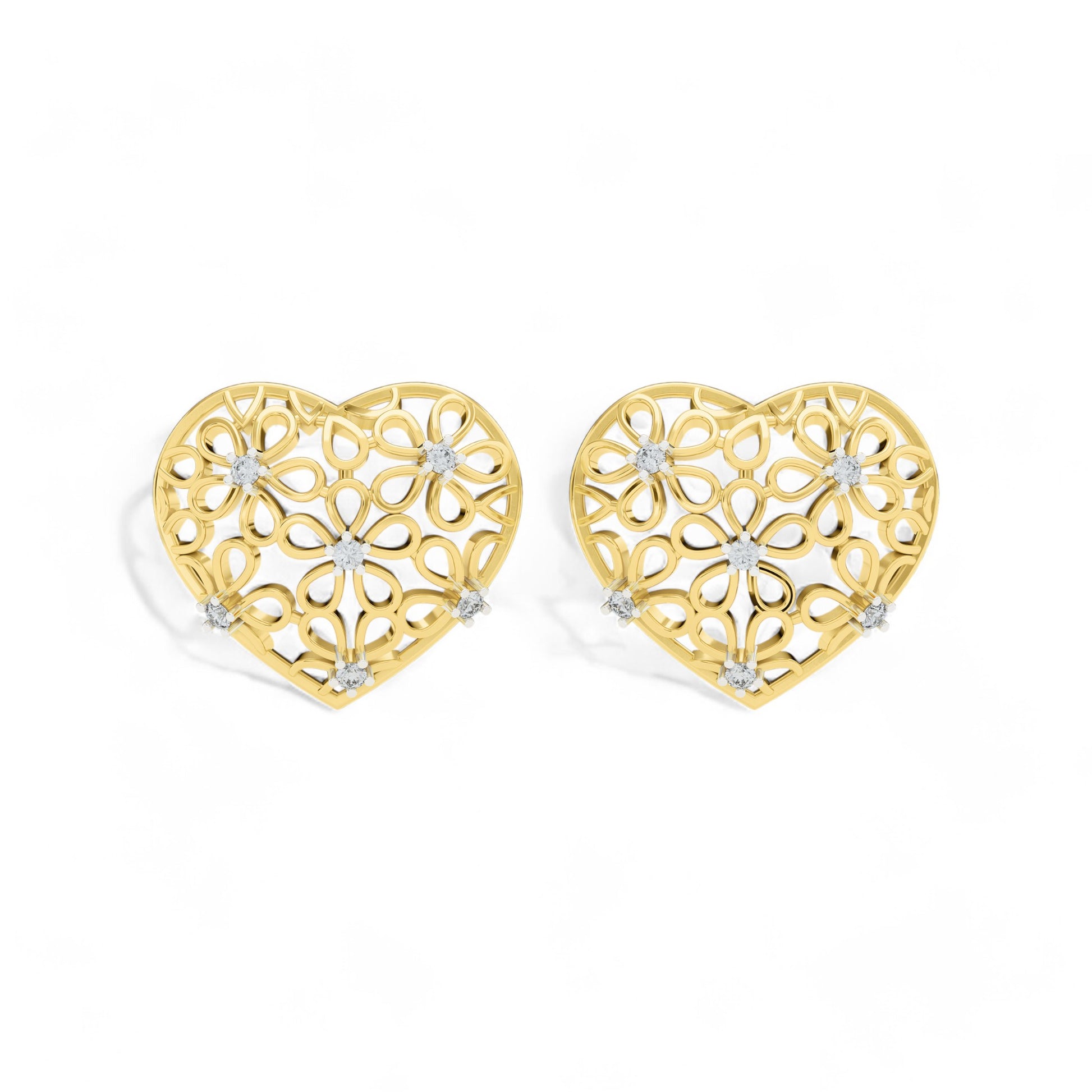 Floral Heart Charm Earrings | Gold Diamond Earrings | Lab Grown Diamond Earrings  Earring 18k-Yellow-Gold
