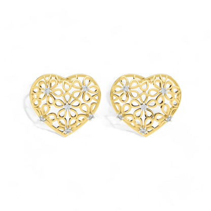 Floral Heart Charm Earrings | Gold Diamond Earrings | Lab Grown Diamond Earrings  Earring 18k-Yellow-Gold