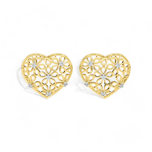 Floral Heart Charm Earrings | Gold Diamond Earrings | Lab Grown Diamond Earrings  Earring 18k-Yellow-Gold
