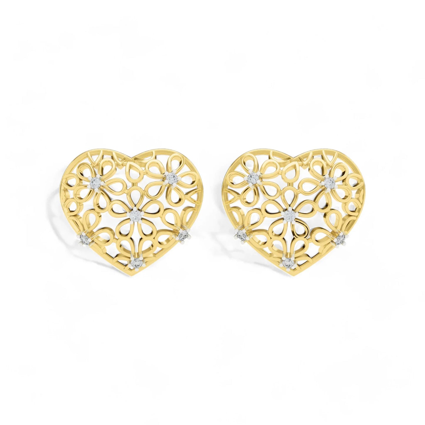 Floral Heart Charm Earrings | 925 Silver 18k Gold Plated Jewellery
