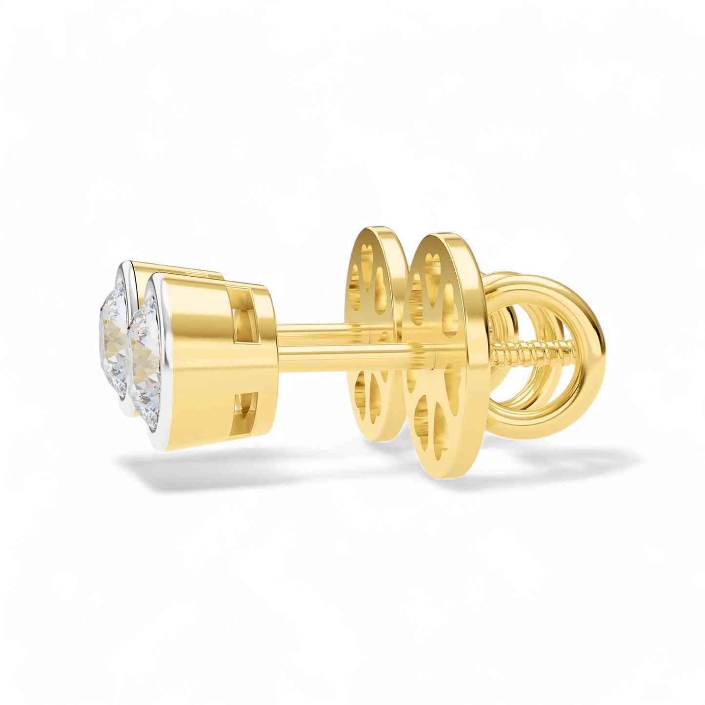 Classic Bezel-Set Round Stud Earrings | Gold Diamond Earrings | Lab Grown Diamond Earrings  Earring 18k-Yellow-Gold