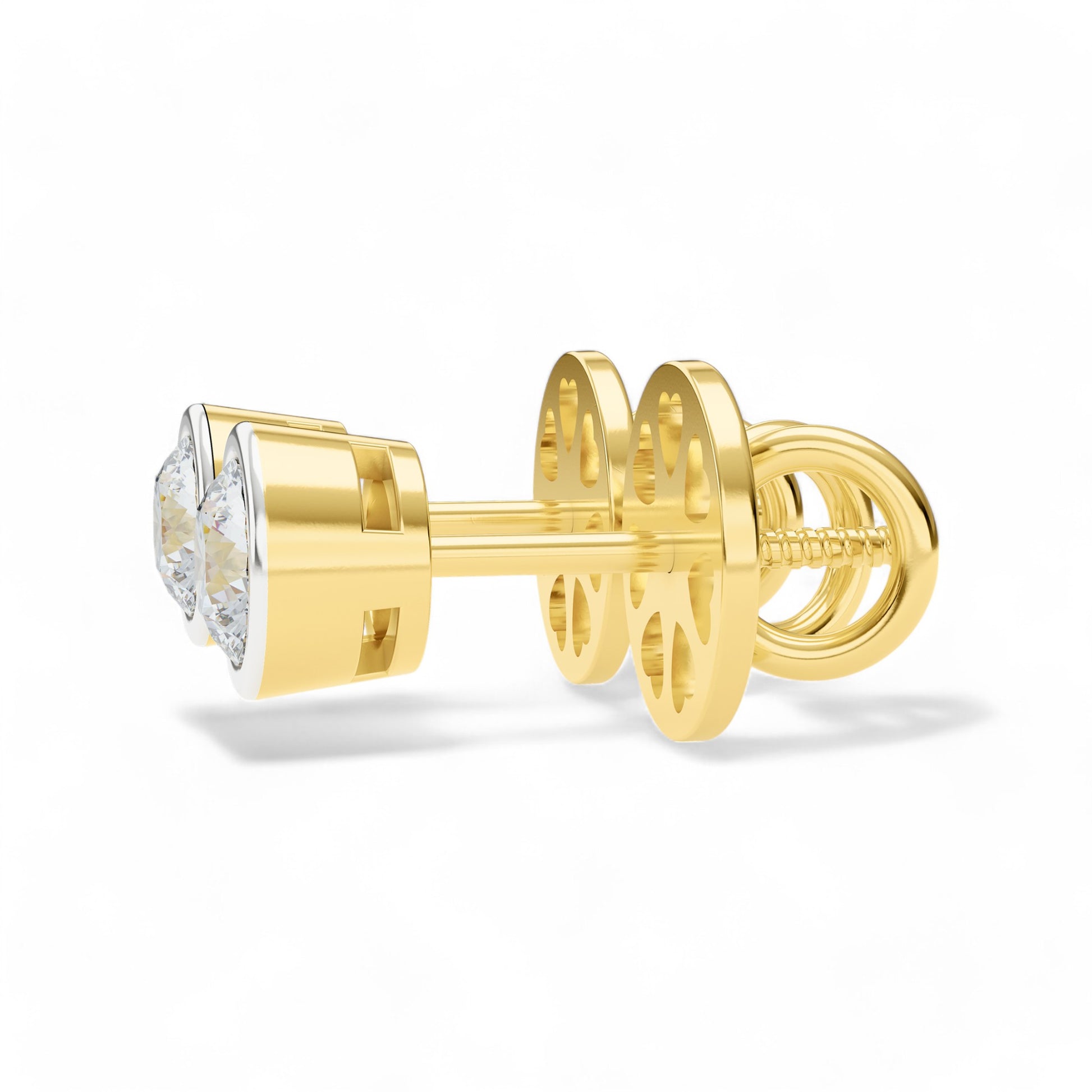 Classic Bezel-Set Round Stud Earrings | Gold Diamond Earrings | Lab Grown Diamond Earrings  Earring 18k-Yellow-Gold