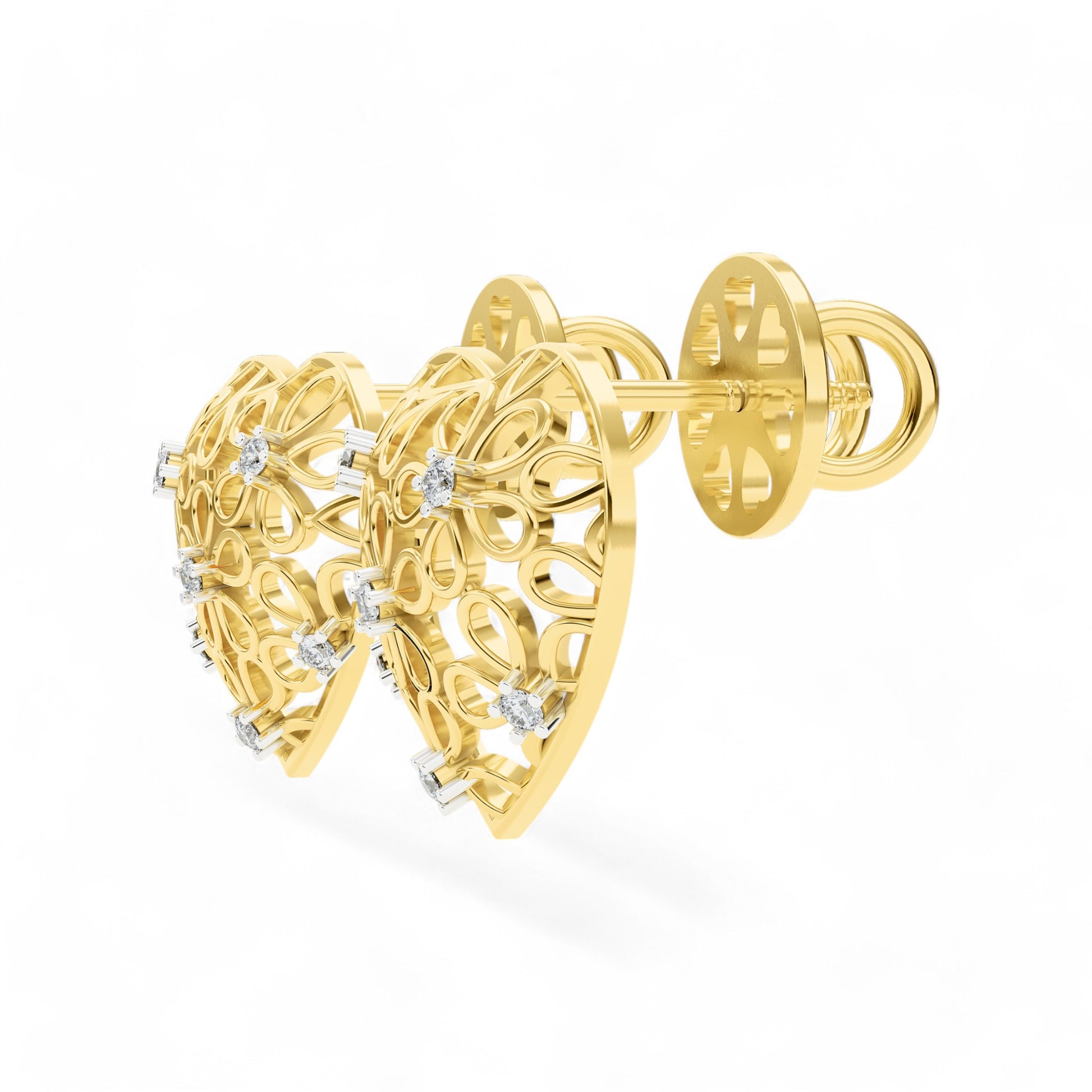Floral Heart Charm Earrings | Gold Diamond Earrings | Lab Grown Diamond Earrings  Earring
