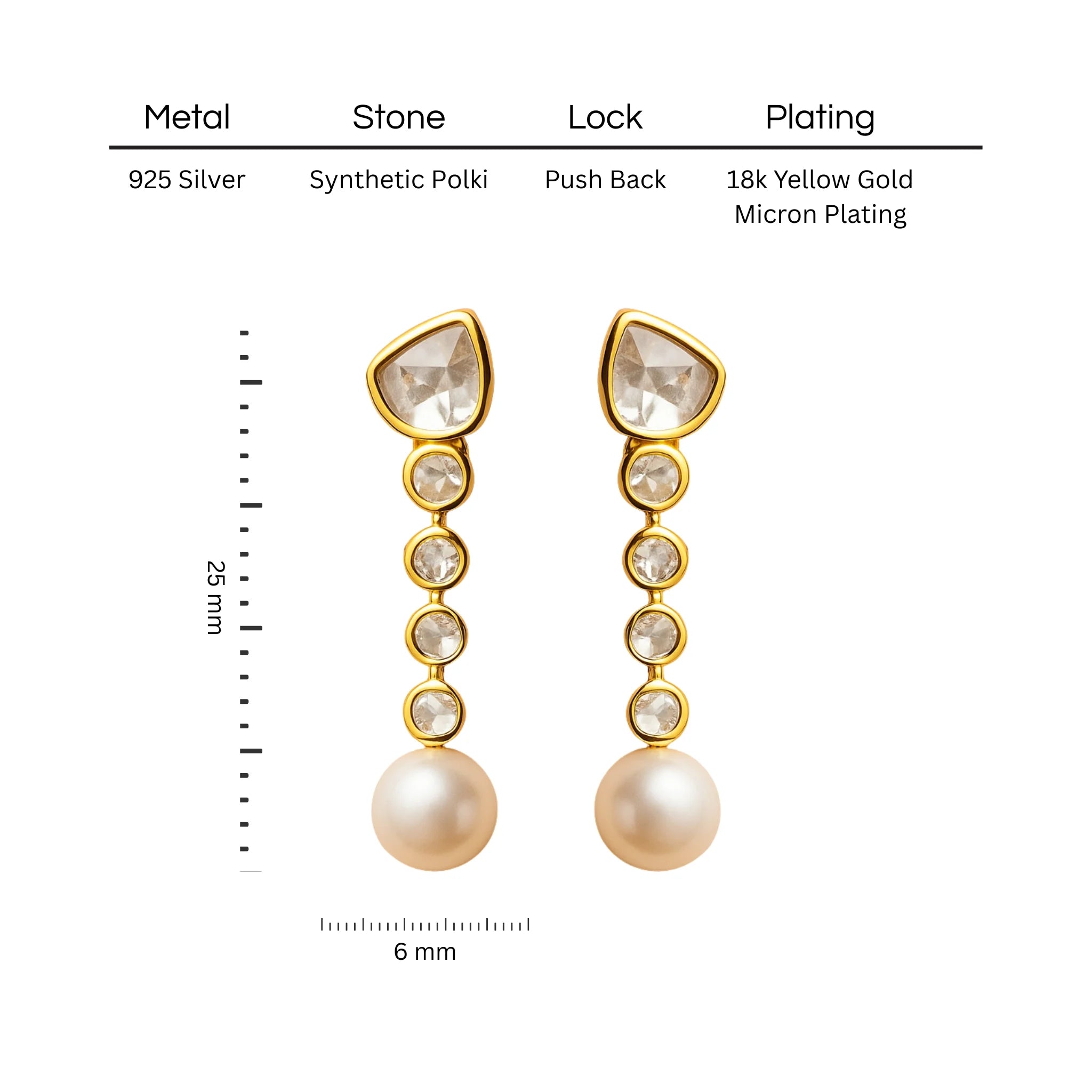 Raindrop Elegance Polki Earring | 925 Silver 18k Gold Plated Jewellery