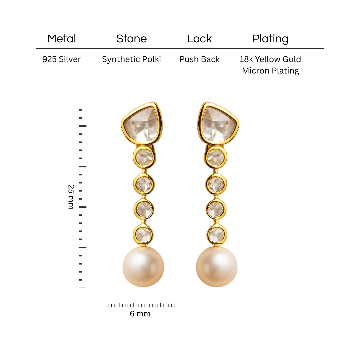 Raindrop Elegance Polki Earring | 925 Silver 18k Gold Plated Jewellery