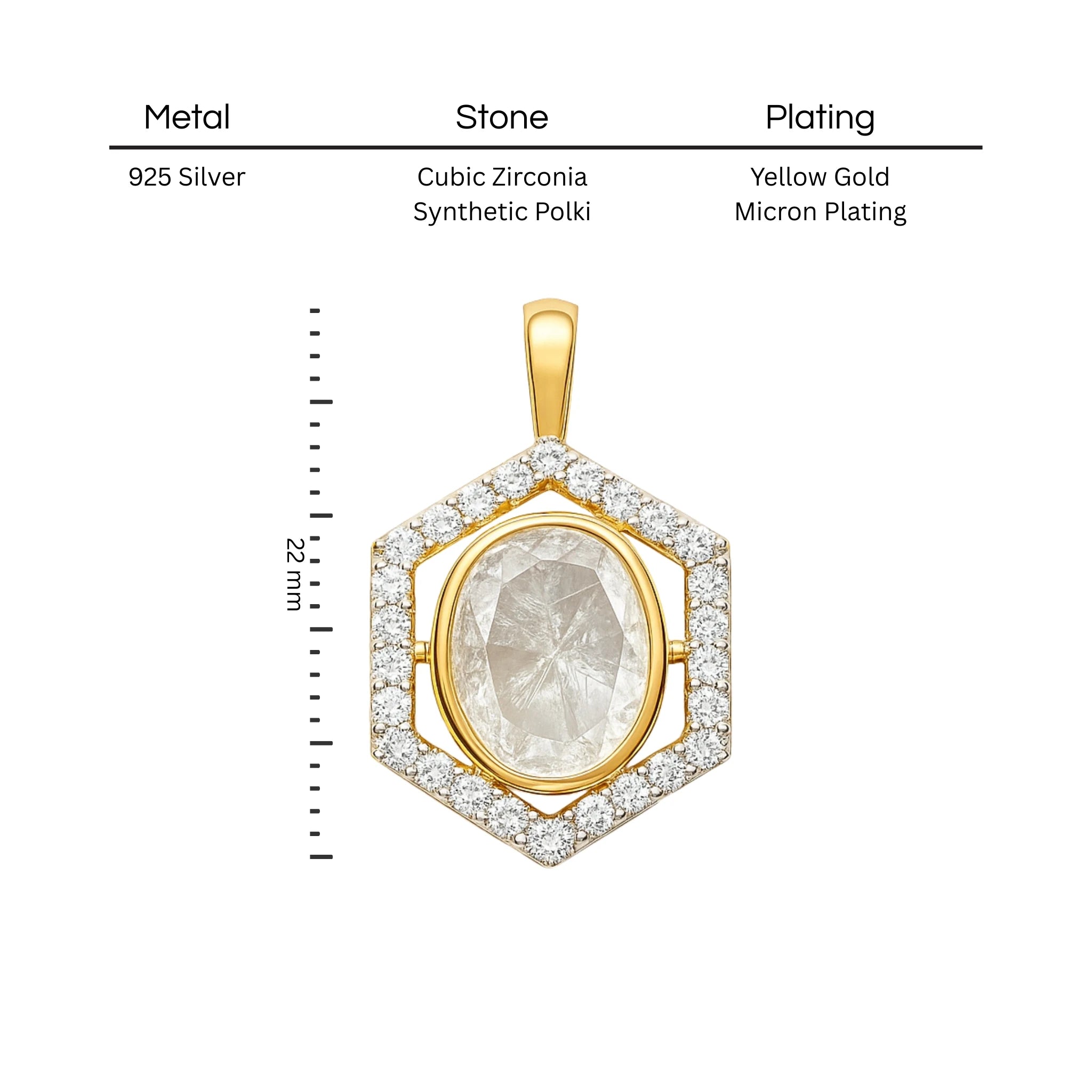 HexaGlow Polki Pendant | 925 Silver 18k Gold Plated Jewellery