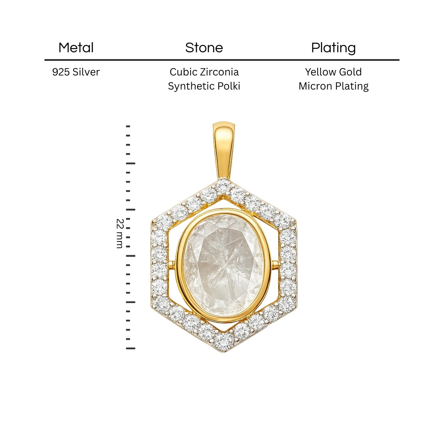 HexaGlow Polki Pendant | 925 Silver 18k Gold Plated Jewellery