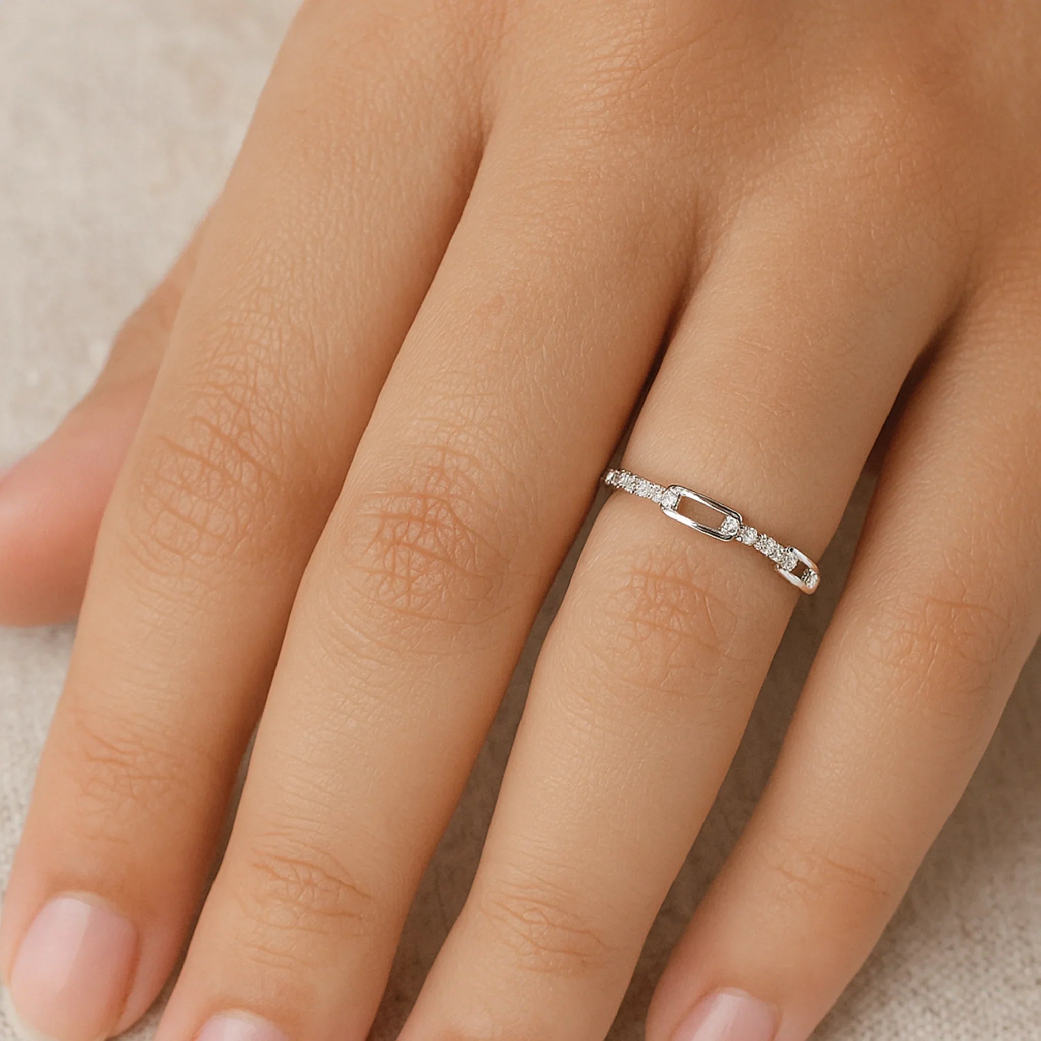 Luxe Chain Bar Diamond Band | 925 Silver 18k Gold Plated Jewellery