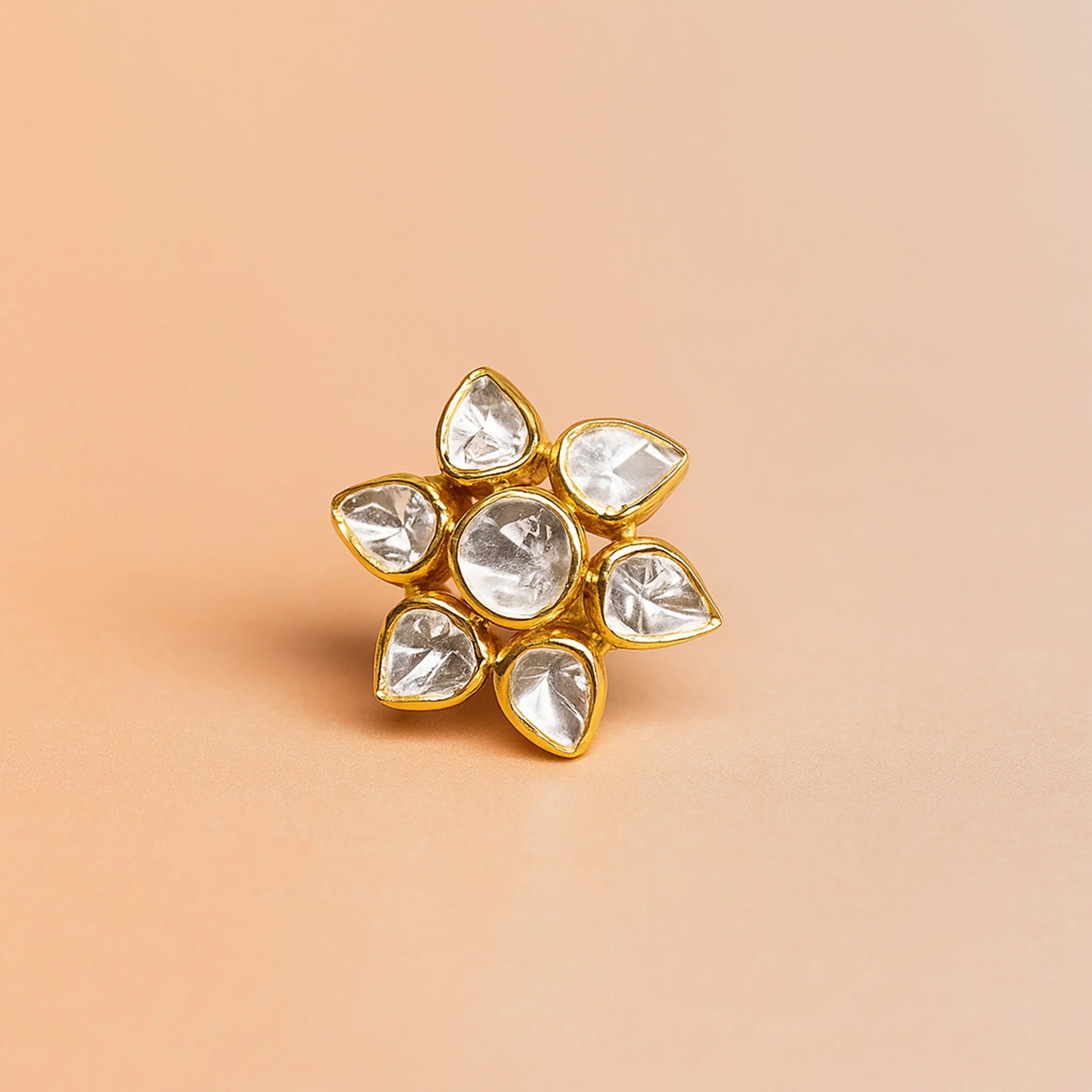 Golden Flora Polki Earring | 925 Silver 18k Gold Plated Jewellery