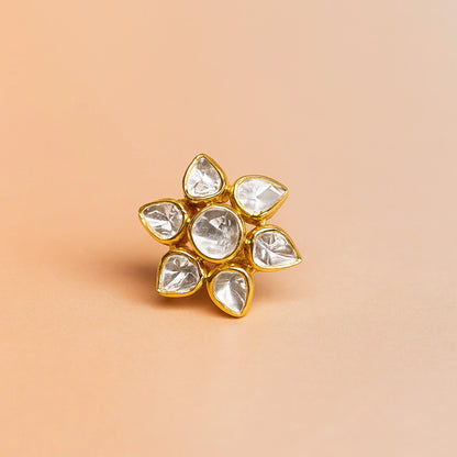 Golden Flora Polki Earring | 925 Silver 18k Gold Plated Jewellery