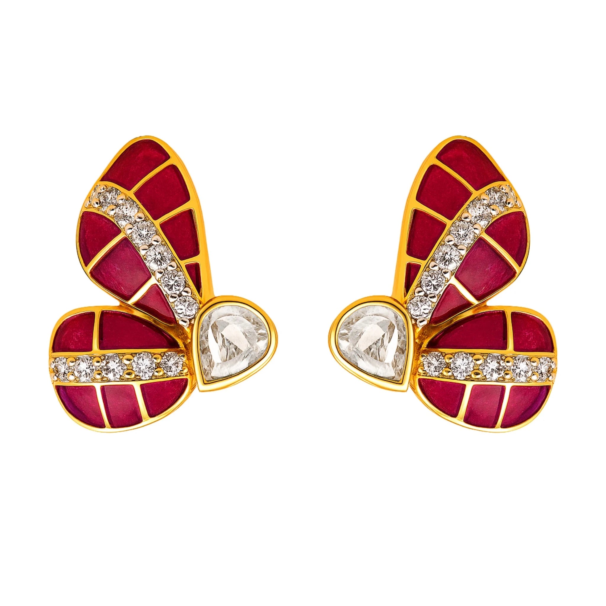 Crimson Wing Polki Earring | 925 Silver 18k Gold Plated Jewellery