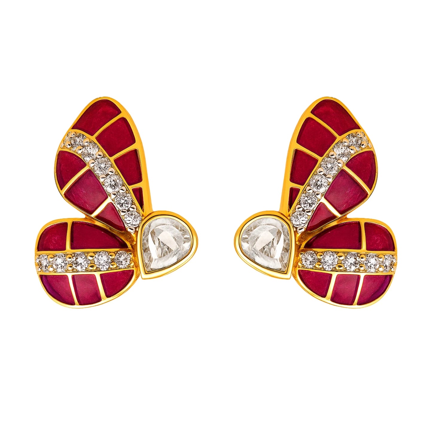 Crimson Wing Polki Earring | 925 Silver 18k Gold Plated Jewellery