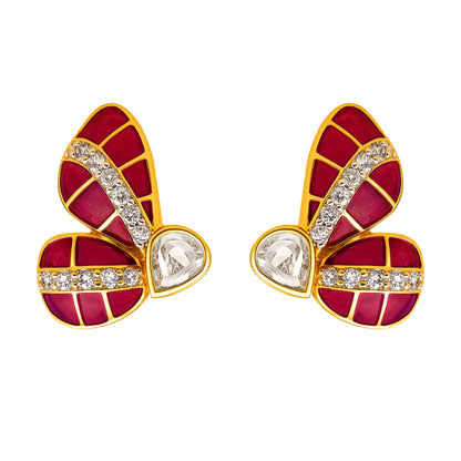 Crimson Wing Polki Earring | 925 Silver 18k Gold Plated Jewellery