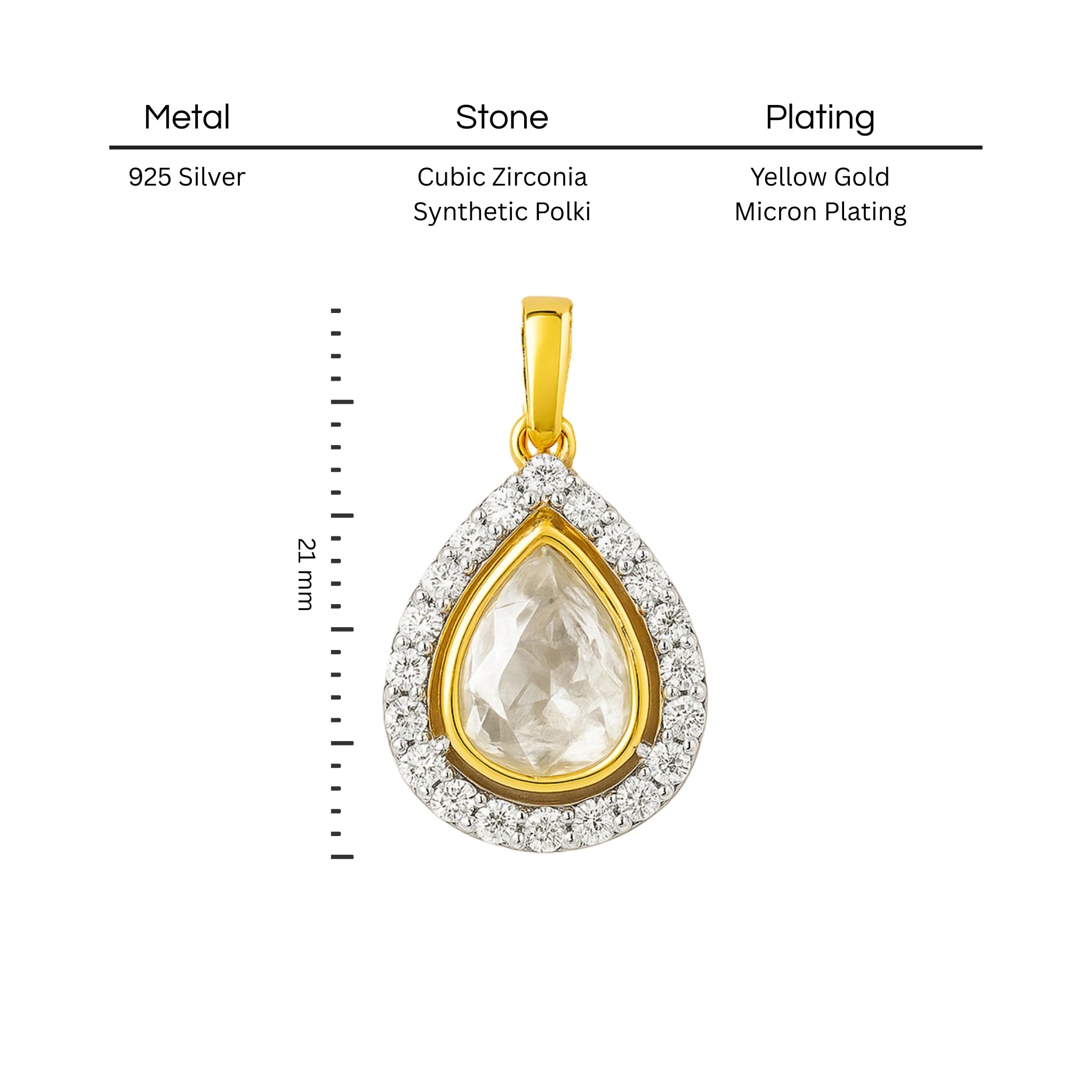 Eternal Teardrop Polki Pendant | 925 Silver 18k Gold Plated Jewellery