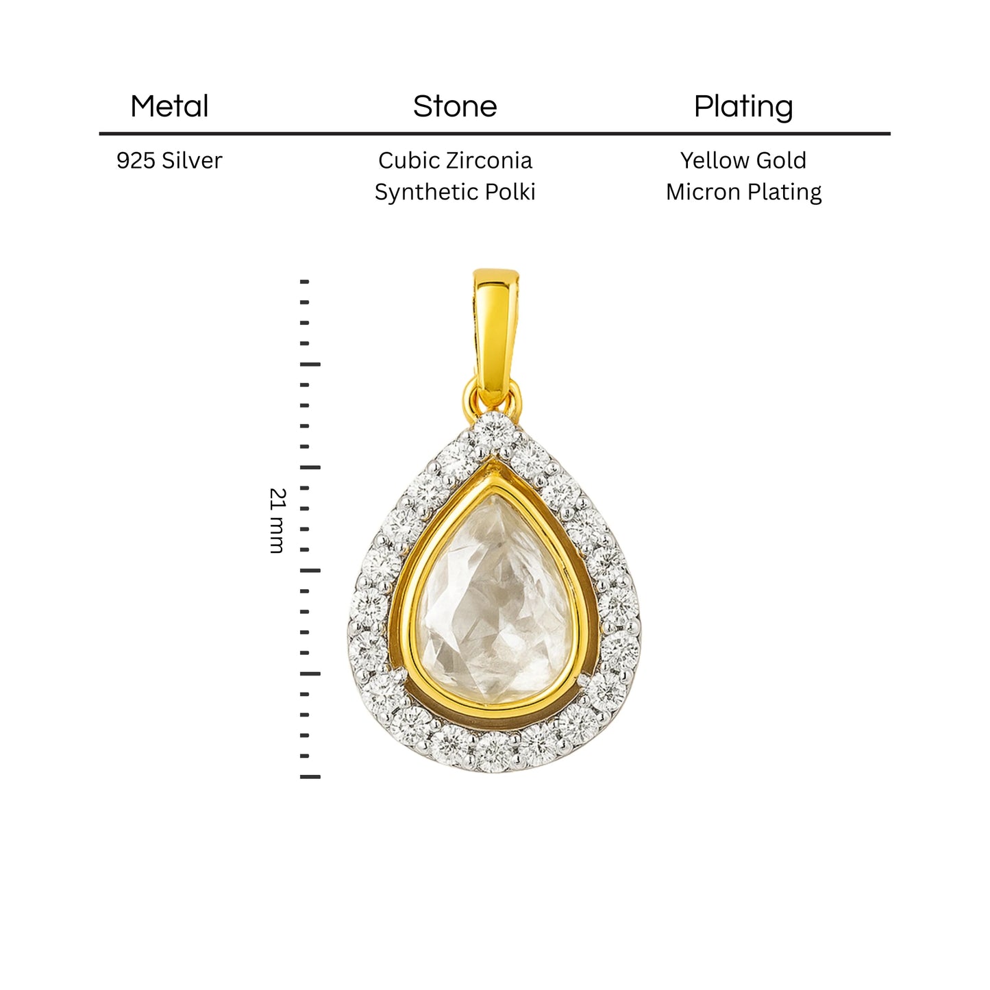 Eternal Teardrop Polki Pendant | 925 Silver 18k Gold Plated Jewellery