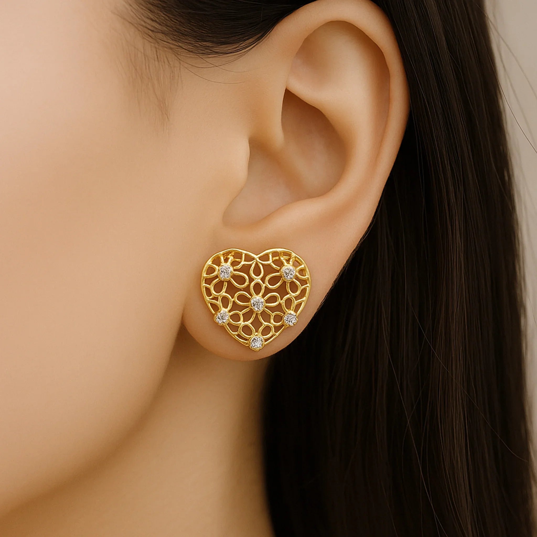 Floral Heart Charm Earrings | 925 Silver 18k Gold Plated Jewellery