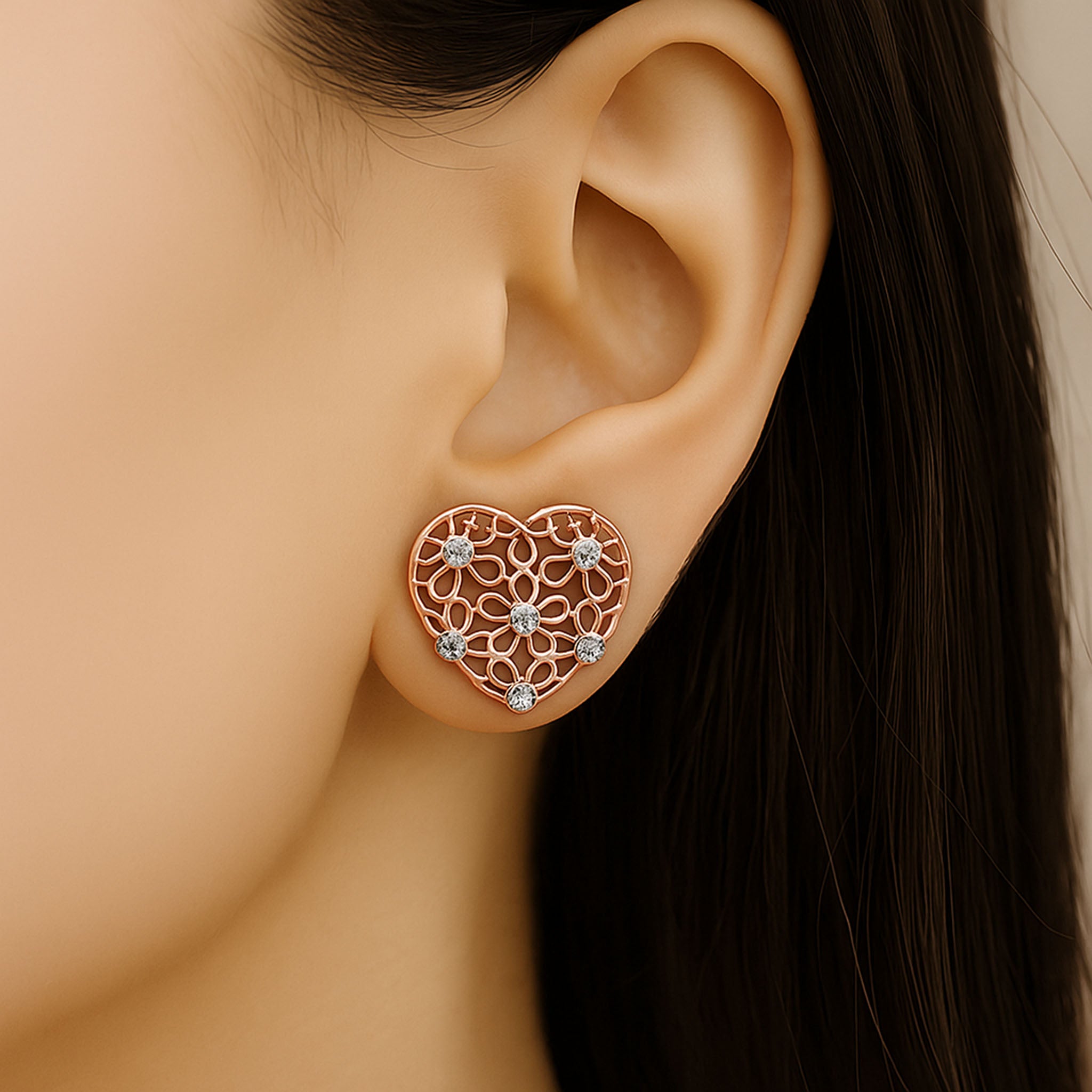 Floral Heart Charm Earrings | 925 Silver 18k Gold Plated Jewellery