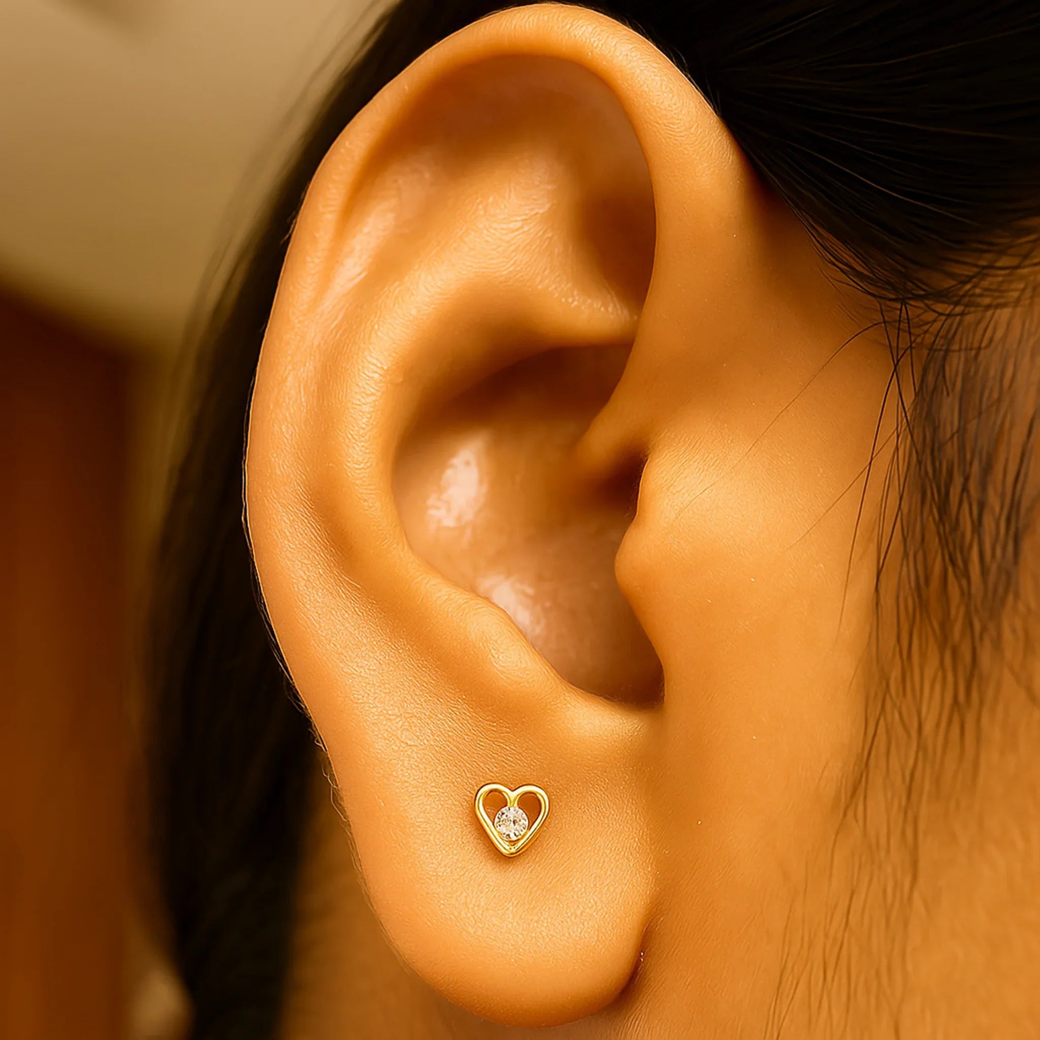 925 Silver CZ Heart Earrings worn by model by 7C Jewel