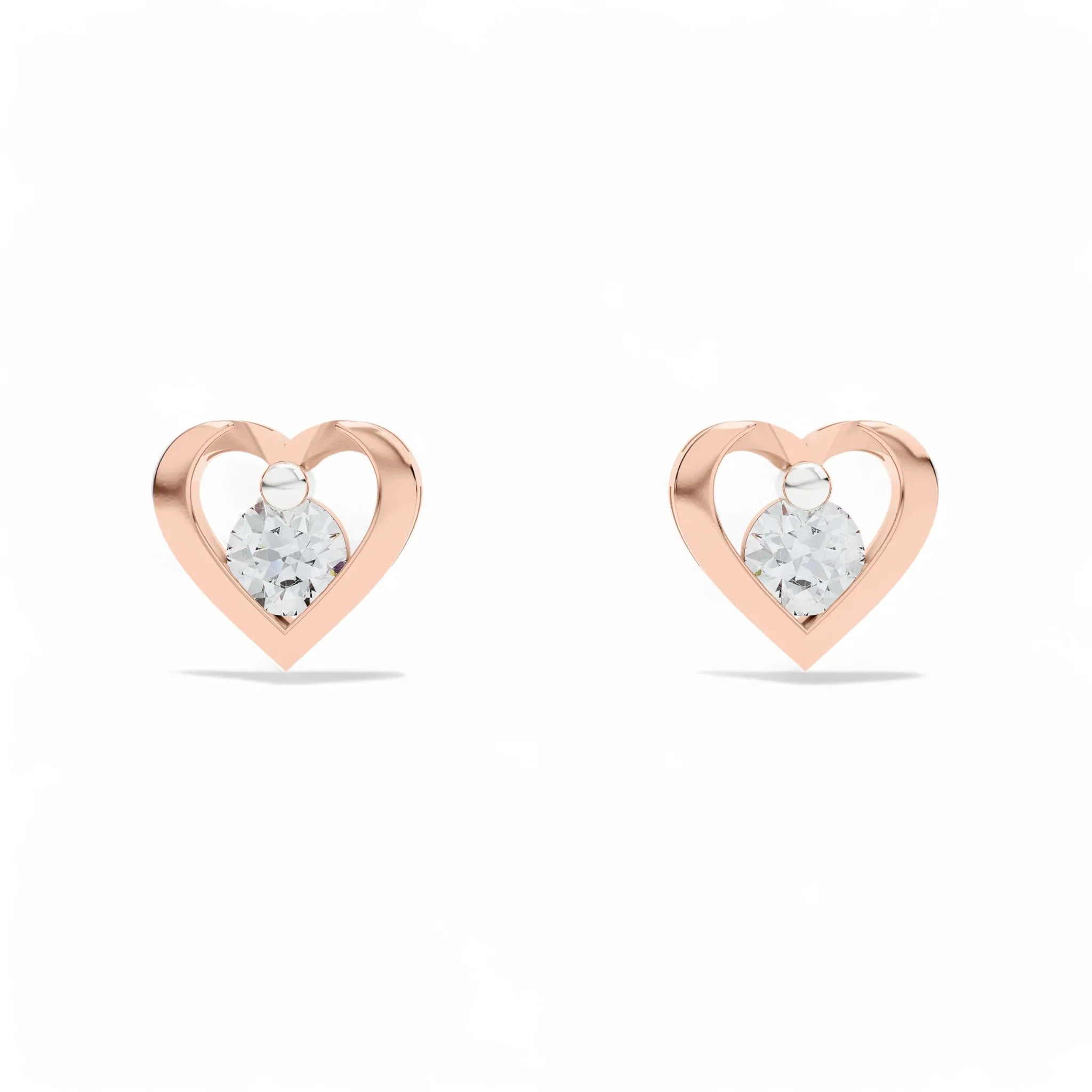 Forever yours Heart silver earrings with rose gold finish and CZ studded on a white background