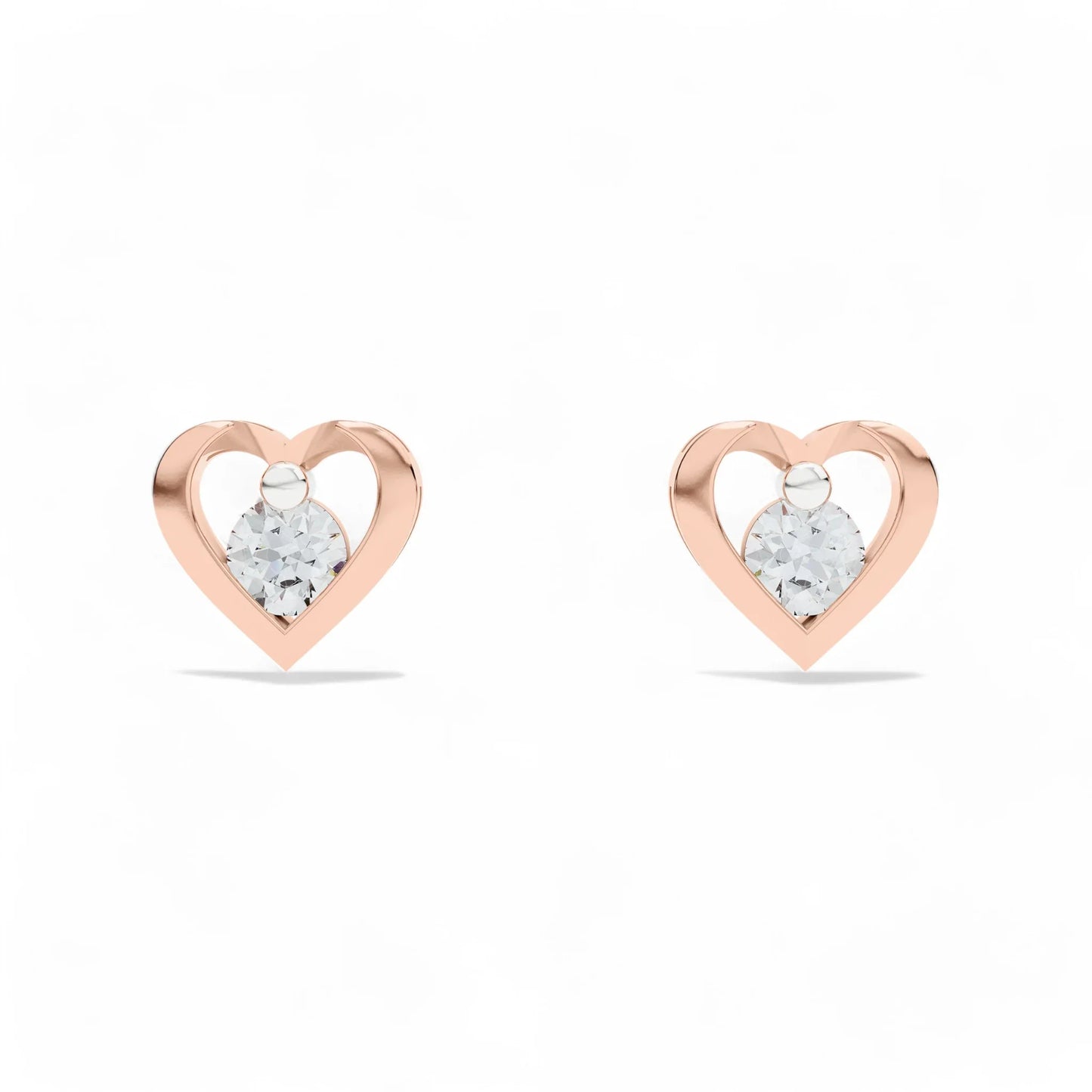 Forever yours Heart silver earrings with rose gold finish and CZ studded on a white background