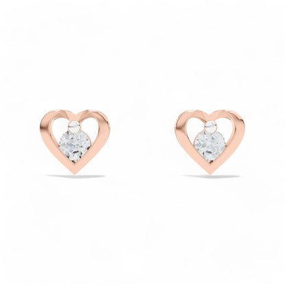Forever yours Heart silver earrings with rose gold finish and CZ studded on a white background