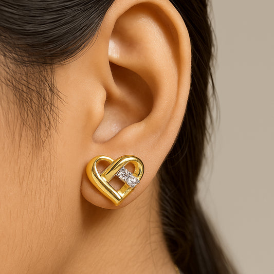 Sweetheart Stud Earrings | 925 Silver Earring 18k Gold Plated