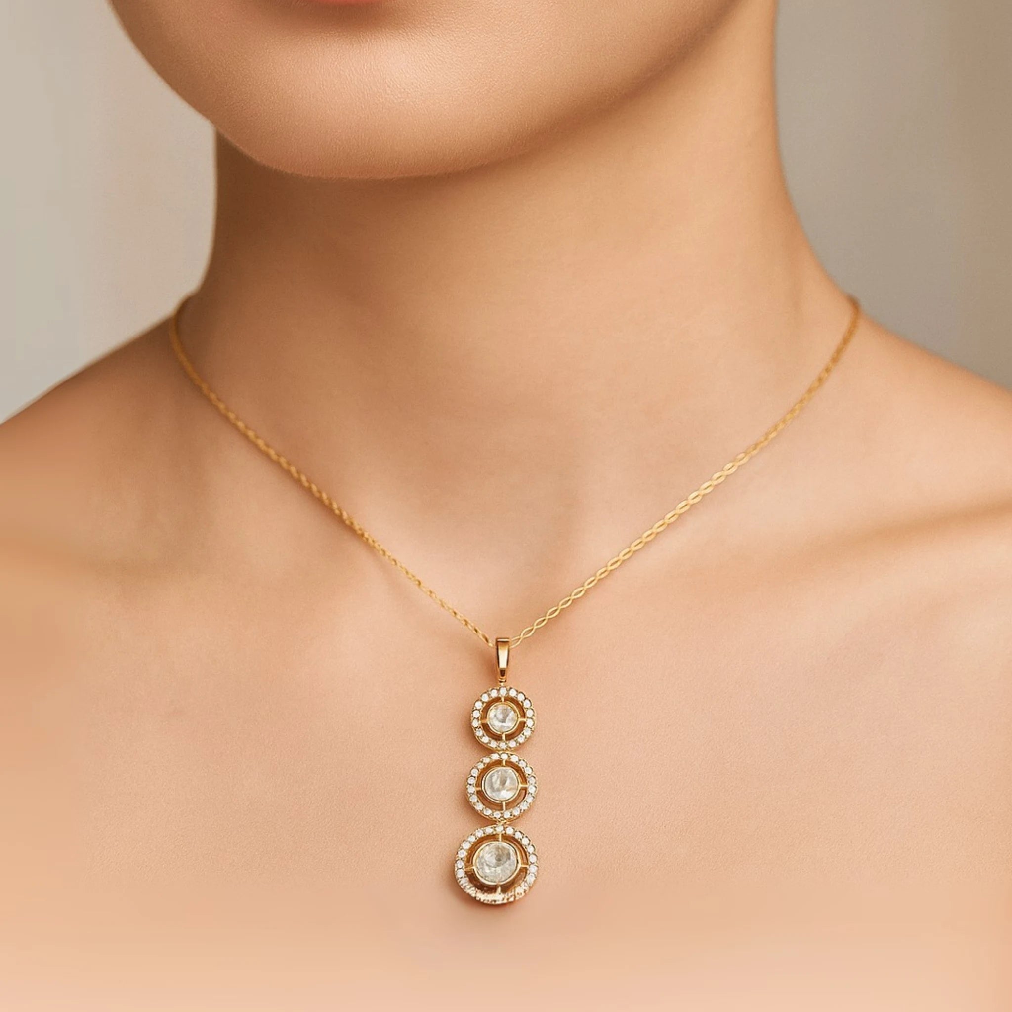 Glided Orbit Polki Pendant | 925 Silver 18k Gold Plated Jewellery