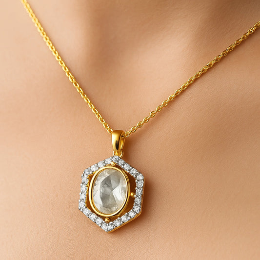 HexaGlow Polki Pendant | 925 Silver 18k Gold Plated Jewellery