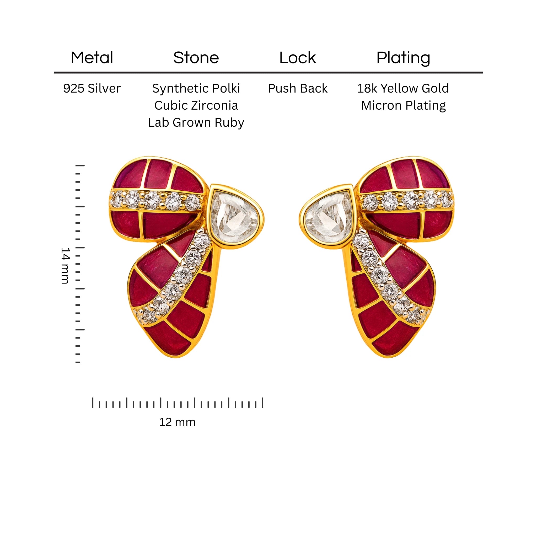 Crimson Wing Polki Earring | 925 Silver 18k Gold Plated Jewellery