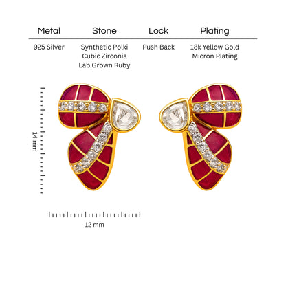Crimson Wing Polki Earring | 925 Silver 18k Gold Plated Jewellery