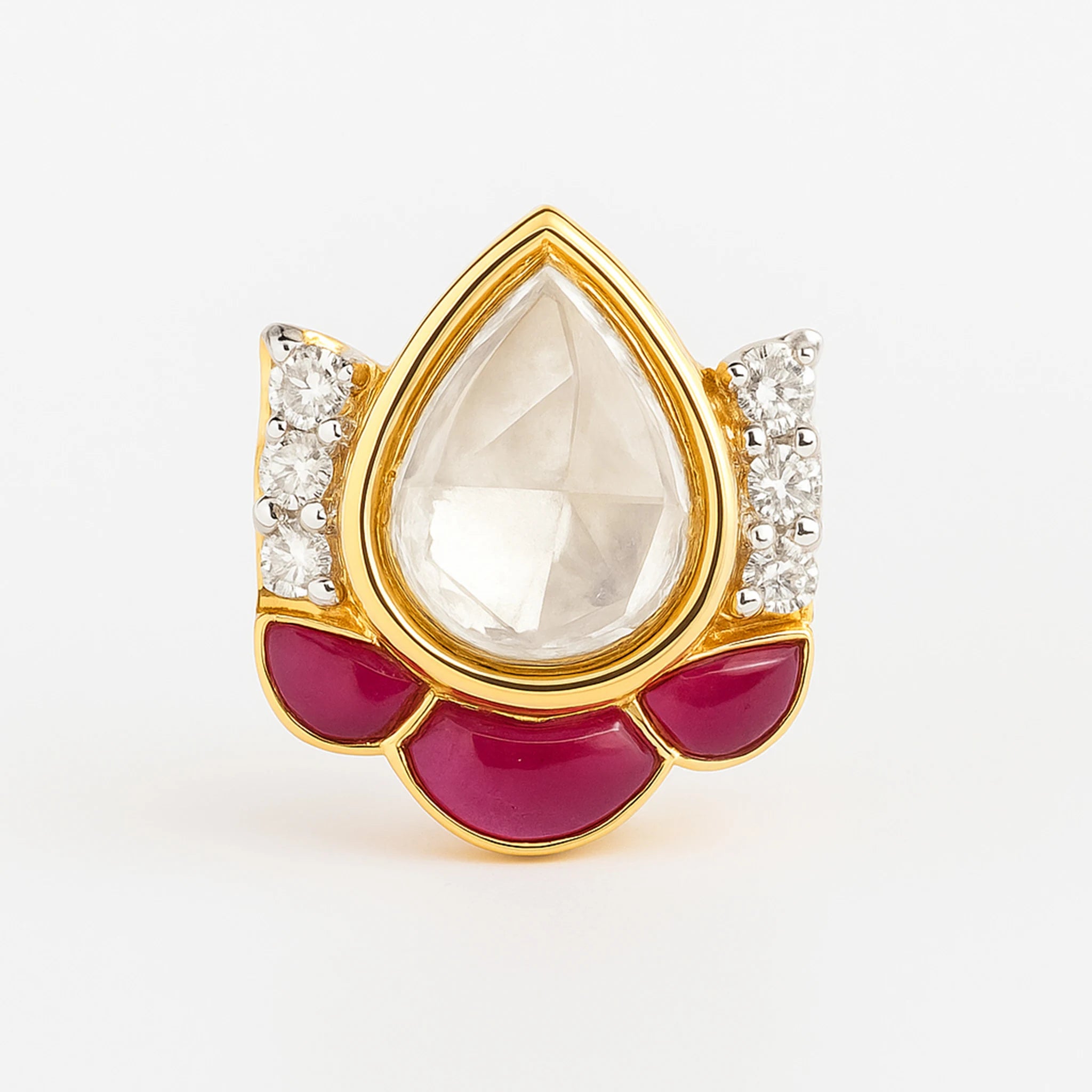 Ruby Lotus Polki Earring | 925 Silver 18k Gold Plated Jewellery