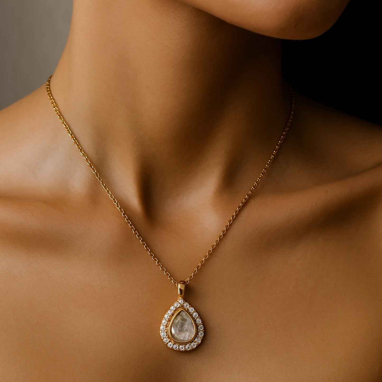 Eternal Teardrop Polki Pendant | 925 Silver 18k Gold Plated Jewellery