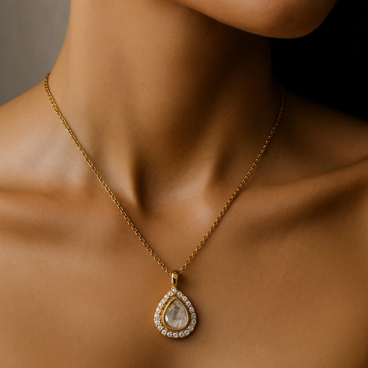 Eternal Teardrop Polki Pendant | 925 Silver 18k Gold Plated Jewellery